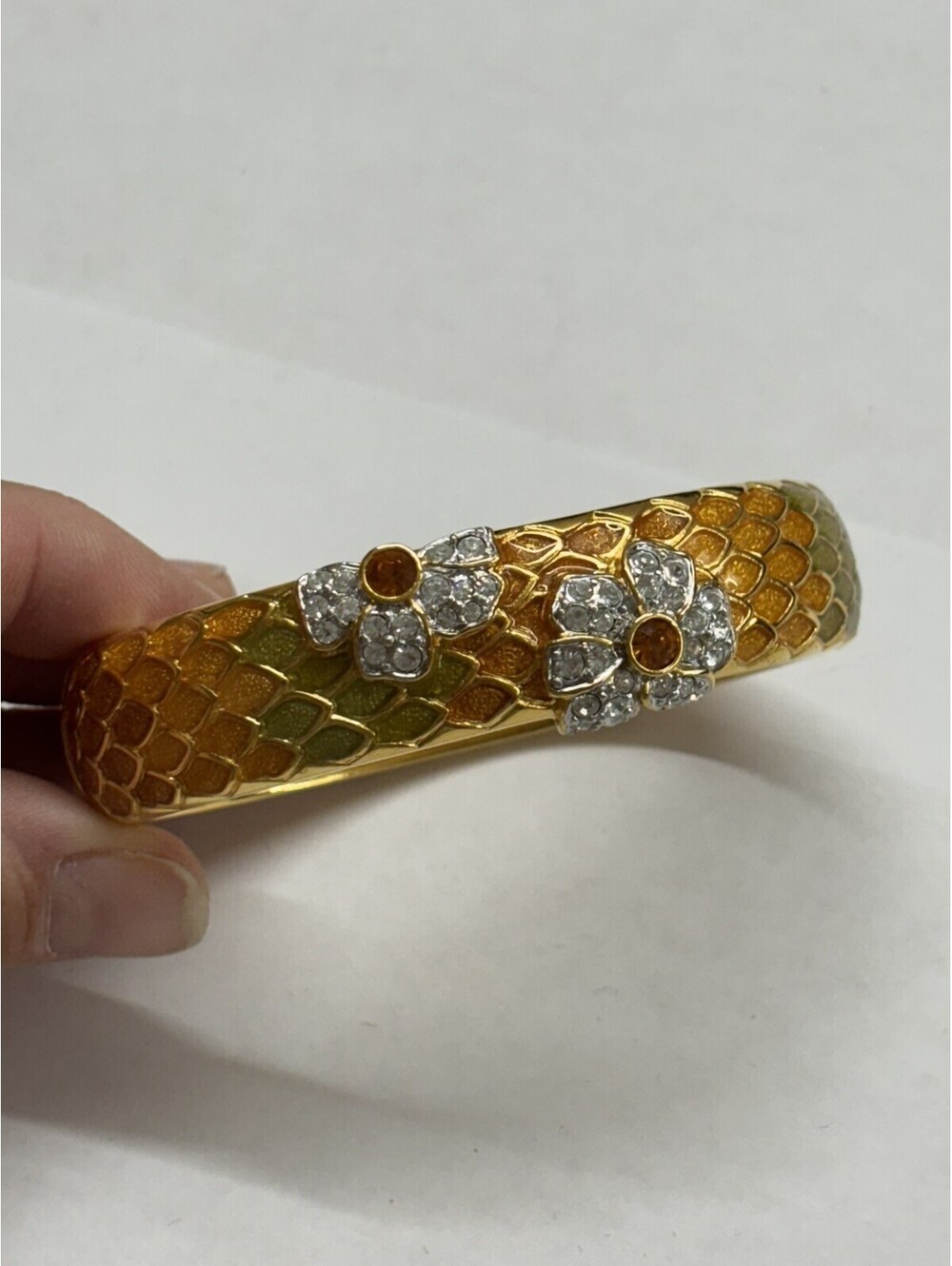RARE! Nolan Miller Gold Tone Snake Skin, Floral Cuff Bracelet